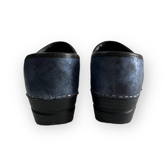 Sanita Women’s Blue Shimmer & Black Leather Professional Bottom Clogs Size 8 - Picture 4 of 12
